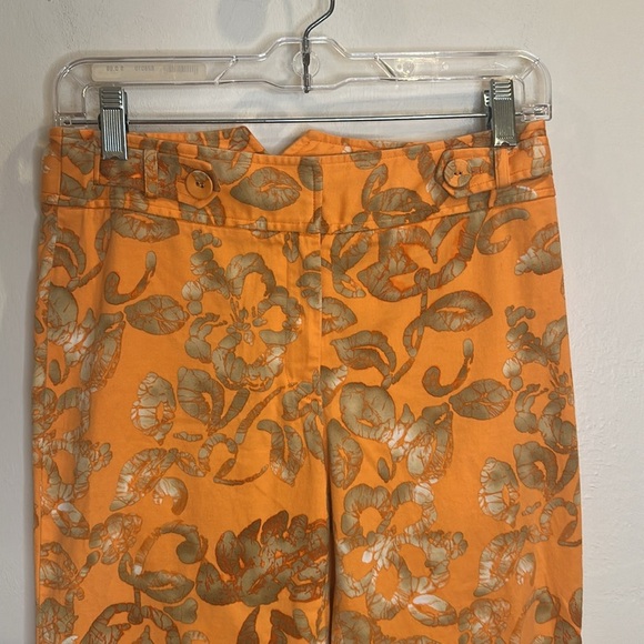 ETCETERA ORANGE FLORAL PATTERN PANTS SIZE 2 CUFFED HEM STRAIGHT LEG - Picture 3 of 7